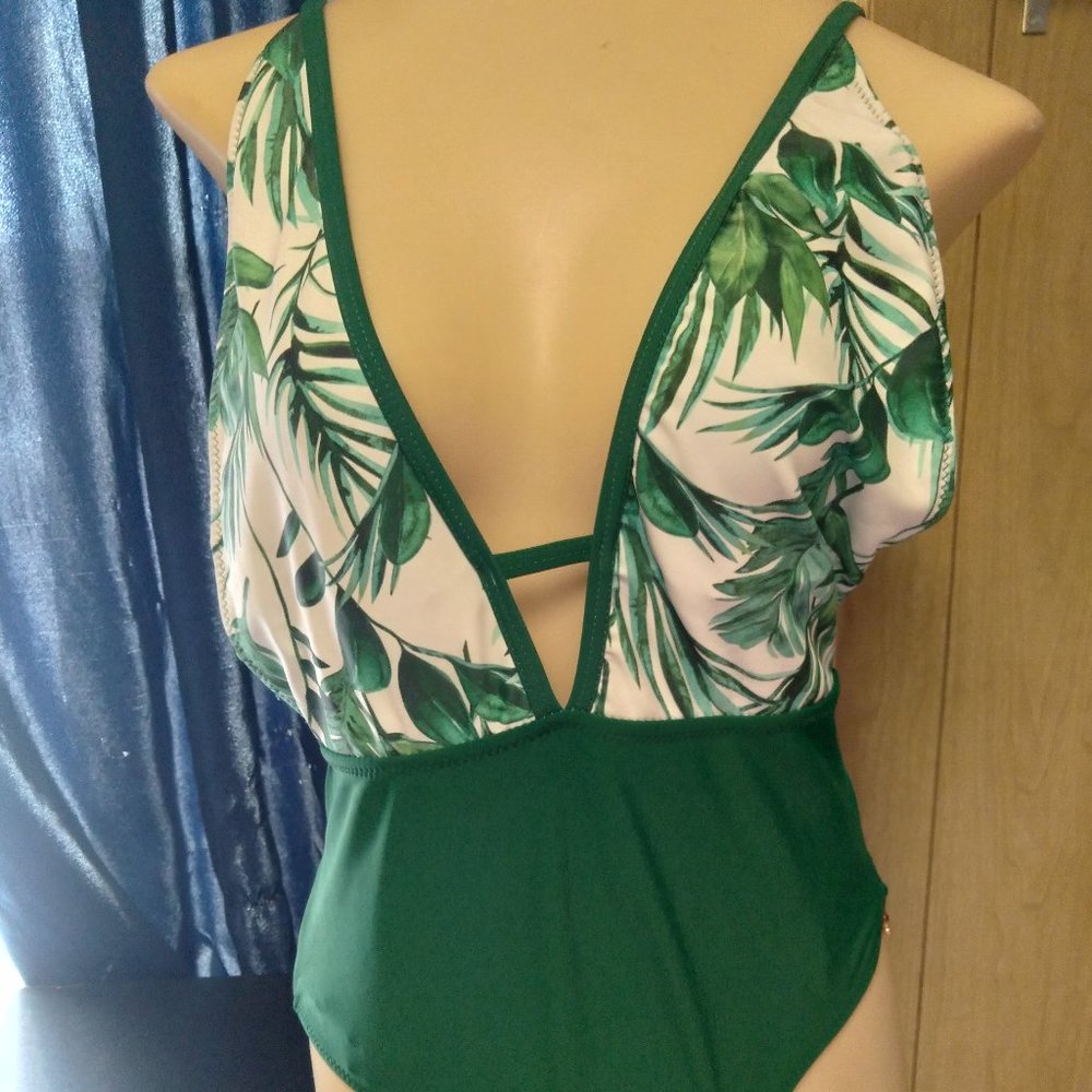Bathing suit, One Piece Bathing suit, Green/White